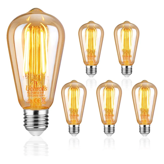 Uchrolls Edison Vintage Light Bulb 5er Pack E27 6W LED Antike Glhbirne Warmwei