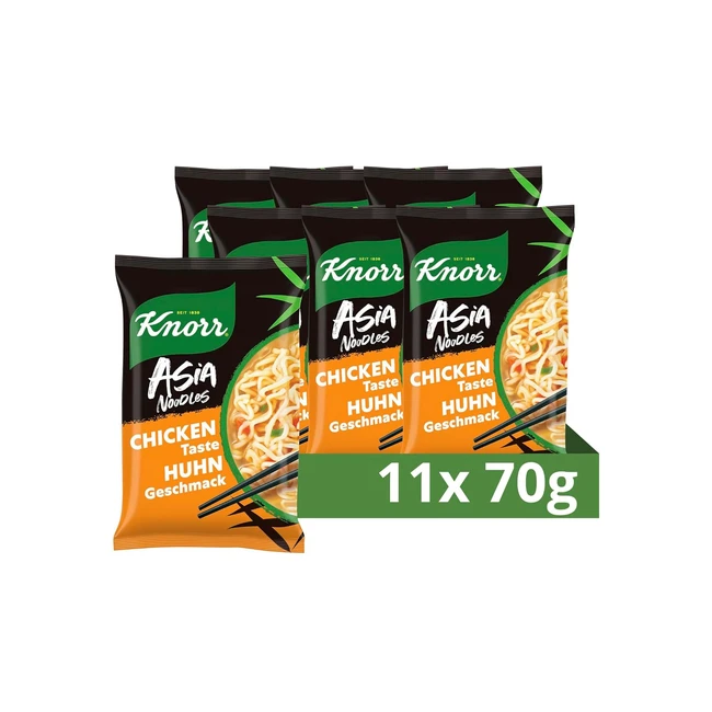 Knorr Asia Instant Noodles Hühnchen Geschmack 11 x 70 g - Schnelle Nudelgericht in 4 Minuten