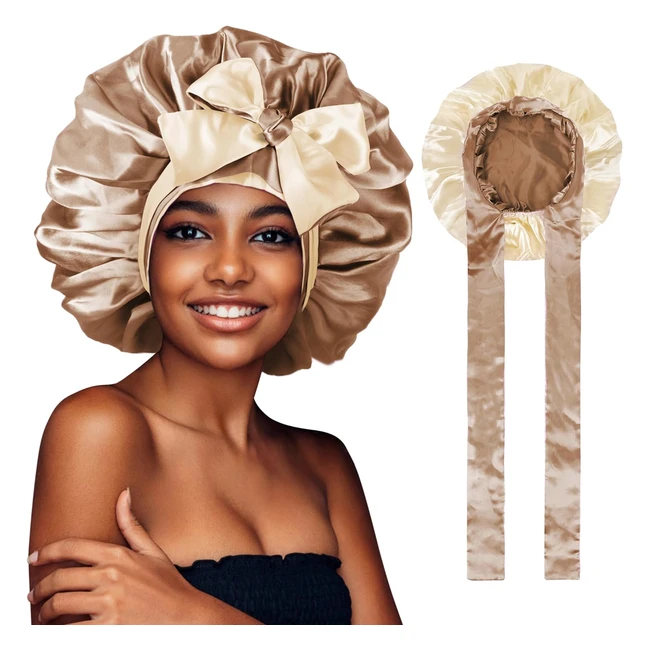 Weipao Silk Satin Bonnet - Large Hair Wrap for Sleeping - Double Sided Reversibl
