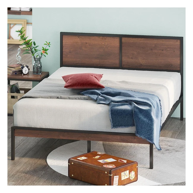 Zinus Mory Bett 90x200 cm - Hhe 30 cm - Metall und Holz Plattform Bettgestell - 