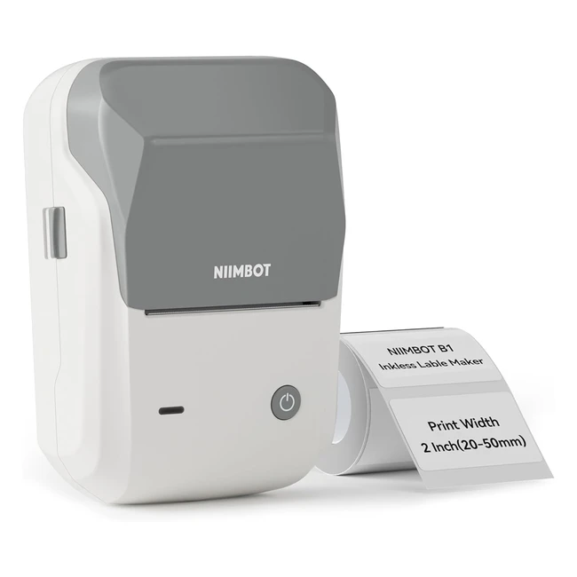Niimbot B1 Label Maker Machine with 1 Roll Starter Tape Bluetooth Label Printer Thermal Label Sticker Printing Size 2050mm Compatible with iOS Android for Retail Office Supermarket Grey