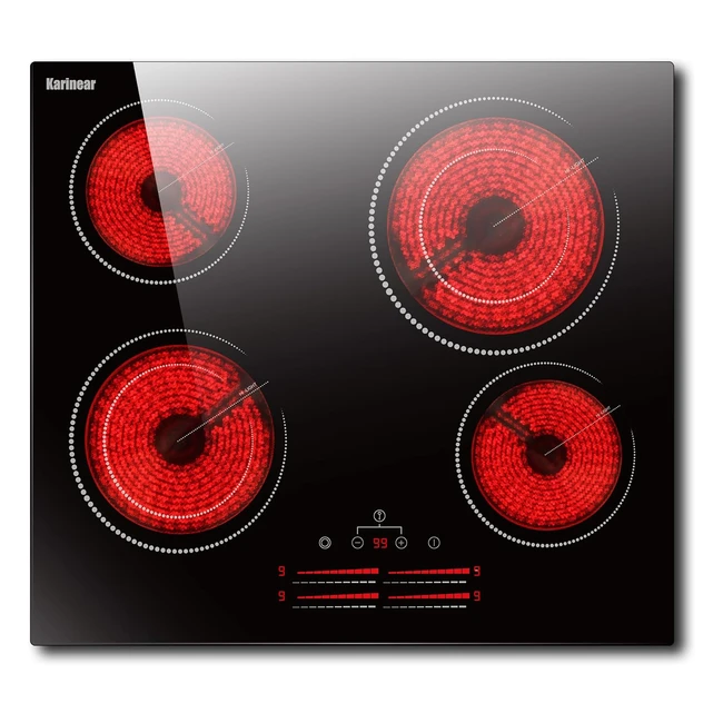 Karinear Ceramic Hob 4 Zone Electric Hob 60cm Built-in Cooker 6600W Touch Contro