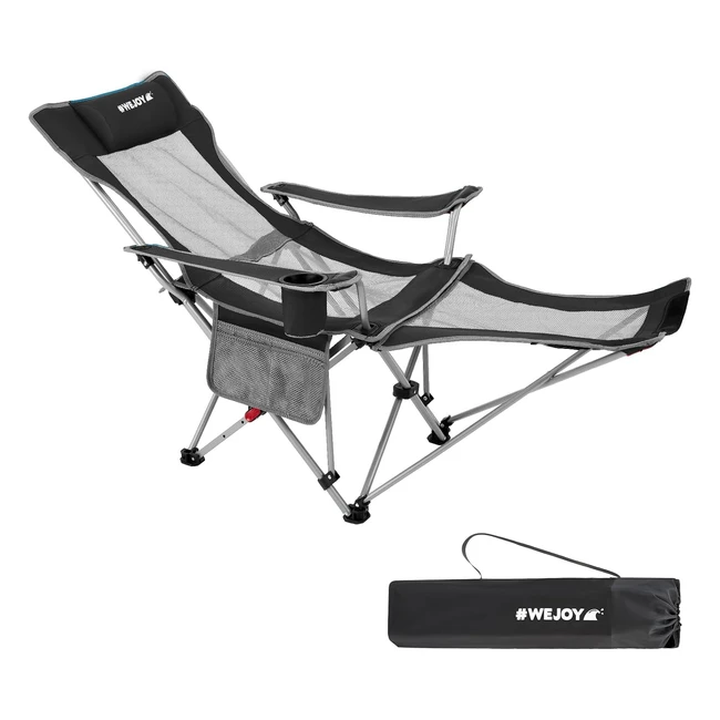 Wejoy Camping Chair Folding Recliner Adjustable Detachable Footrest Lightweight 