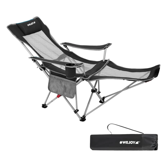 Wejoy Camping Chair Folding Recliner Adjustable Detachable Footrest Lightweight Portable Outdoor Beach Garden Black