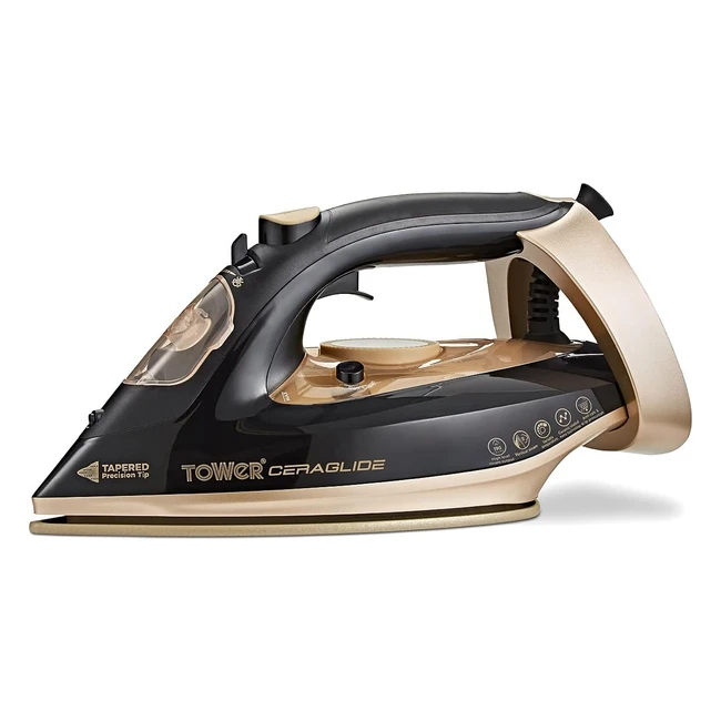 Tower T22021GLD Ceraglide Steam Iron 3100W Black & Gold - Fast Heatup & Extra Long Cord