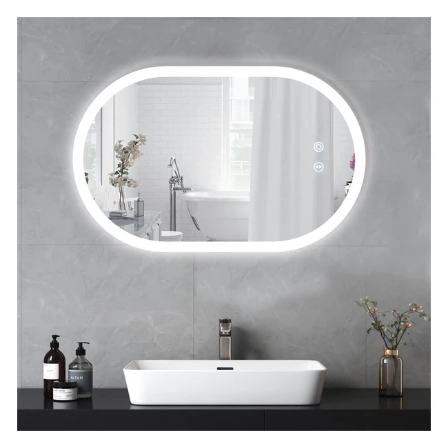 Yoleo Badezimmerspiegel mit Beleuchtung ovaler Badezimmerspiegel dimmbar 70 x 50 cm Antifog Wandspiegel mit Touch-Schalter 3 Lichtfarben 6500 K