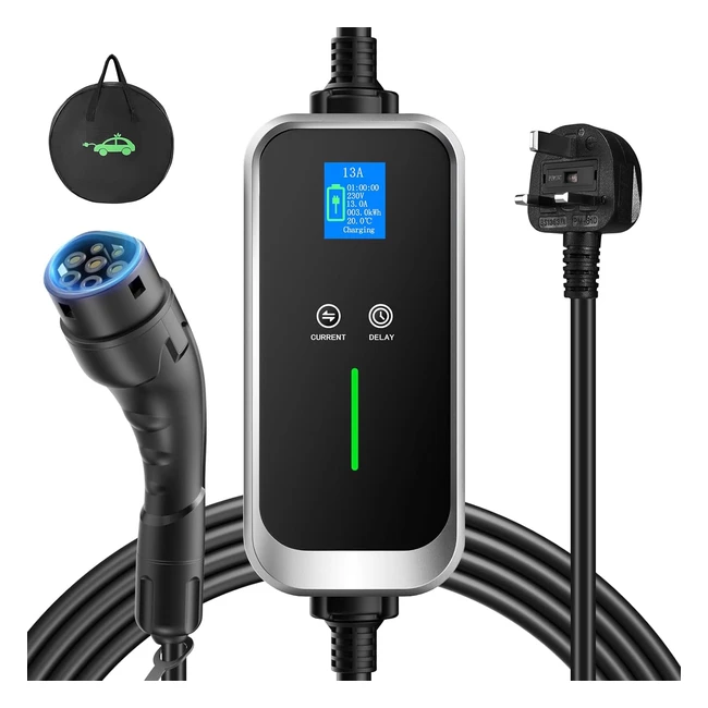Fnrids EV Charger Cable Type 2 to 3 Pin Plug 15m Adjustable Current IP67 Electric Car Charger