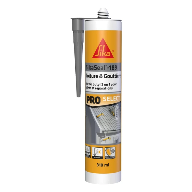 Mastic Butyle 2en1 Sika Sikaseal189 Toiture Gouttière Gris Résistant 310ml