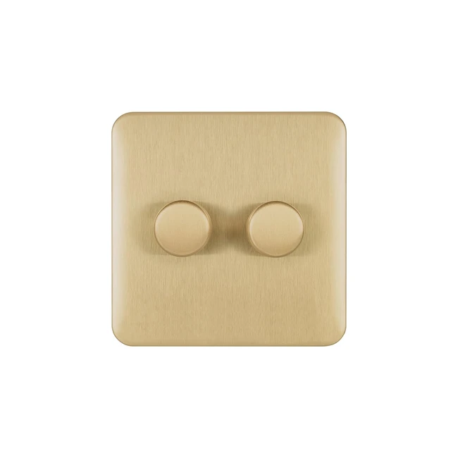 Schneider Electric Lisse Screwless Deco Double Universal 2 Way Dimmer Light Switch 250WVA GGBl6022CSBS Satin Brass