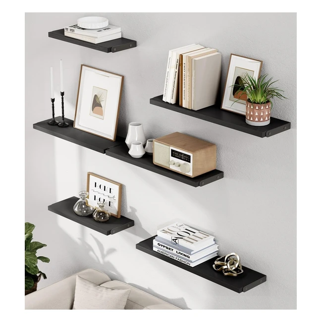 Pipishell Floating Shelves Set of 6 - Rustic Farmhouse Wall Decor - Wood Shelves - Bedroom Bathroom Wall Storage - Living Room Book Shelves