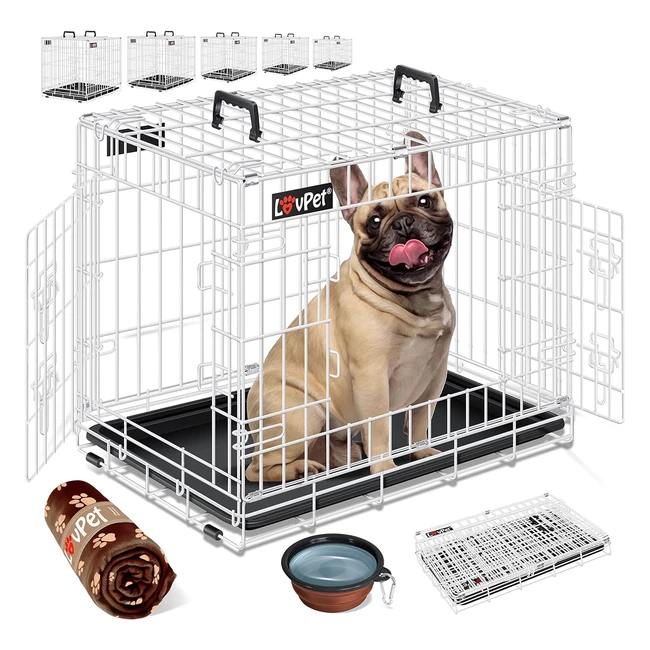 Lovpet Hundekäfig faltbarer Hundetransportkäfig inkl. Fleece-Decke & Napf Hundekiste mit 2 Türen Autotransportbox Hundetransportbox mit Bodenwanne 775 x 485 x 555 cm M Weiß