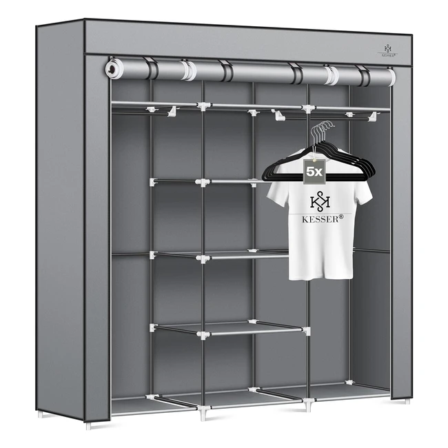 Kesser Stabiler Stoffschrank mit Kleiderstange und Regalen inkl 5 x Kleiderbg
