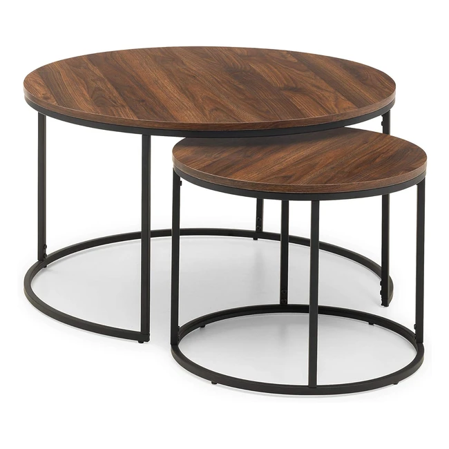 Julian Bowen Bellini Round Nesting Coffee Tables Walnut - Robust Metal Frame - Two Tables in One - 50x80x80cm