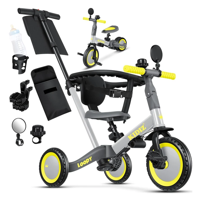 kidiz 6in1 balance bike tricycle Kinderdreirad ab 1 Jahr bis 5 Jahre Walker max. 25 kg inkl. Lenkstange Sicherheitsbügel Sicherheitsgurt Glocke und Spiegel grau