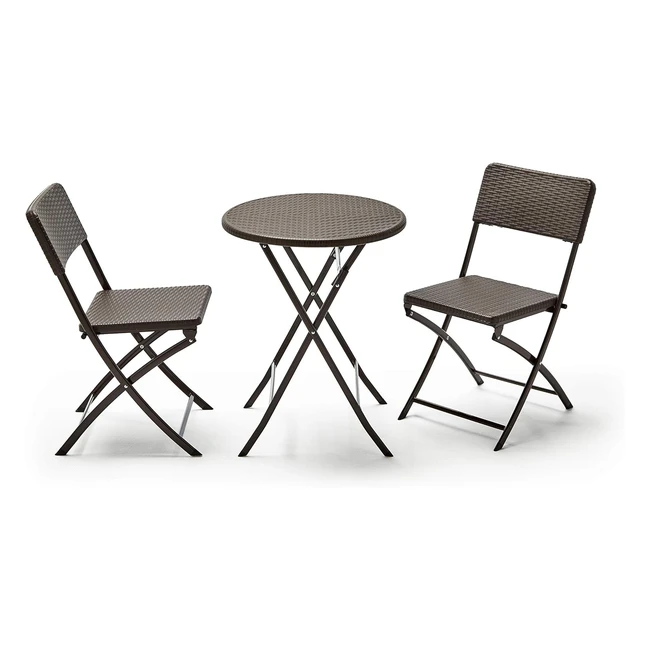 Conjunto Kitgarden Balconterraza Plegable Mesa Redonda 2 Sillas Marrón Lux Balcon 60R