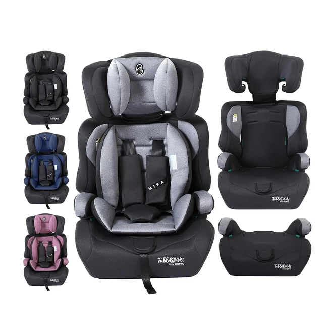 FableKids Kindersitz 3-Punkt-Sicherheitsgurt ab 15 Monaten verstellbare Kopfstütze ECE R12903 grau