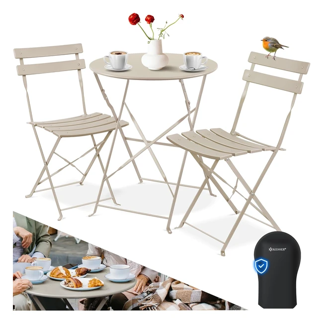 Kesser Bistroset 3-teilig - Bistrotisch & 2 klappbare Stühle - Balkonset & Balkonmöbel - Gartenset & Sitzgarnitur - Gartenmöbel - Metall - Cappuccino