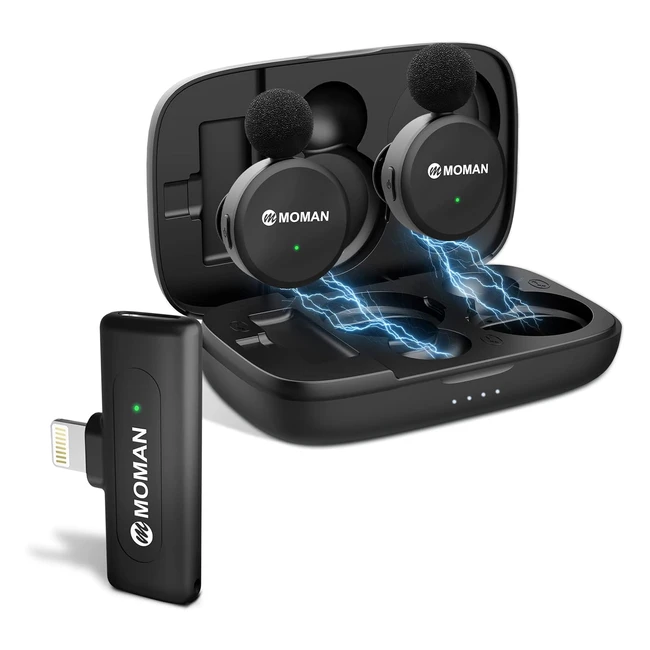 Microfono Lavalier Wireless Moman CP2A 24GHz per iPhone - Mic Dual con Custodia
