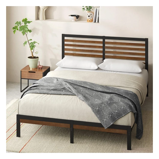 Zinus Kai Bambus und Metall Bettgestell 23 cm hoch Stahl Lattenrost einfacher Aufbau 180 x 200 cm