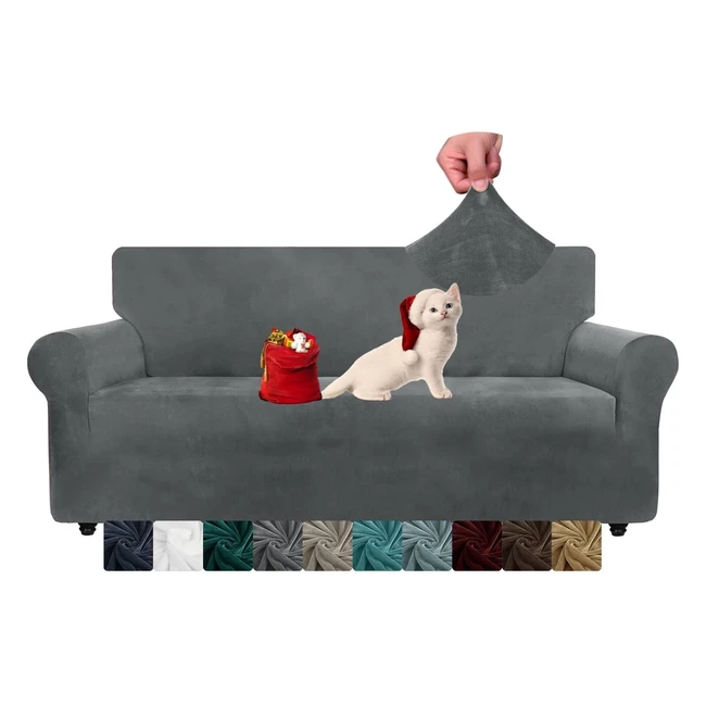 Chelzen Velvet Couch Covers 3 Seater Gray  Stretch Sofa Slipcover  Furniture P
