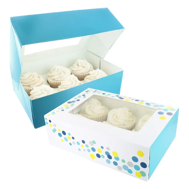 Baked with Love 612 Cupcake Box Twin Pack Teal Confetti - Carry Tasty Treats
