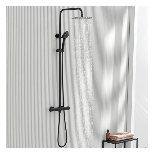 Conjunto Ducha Termostática Negro Acero Inoxidable 38cm 3 Modos
