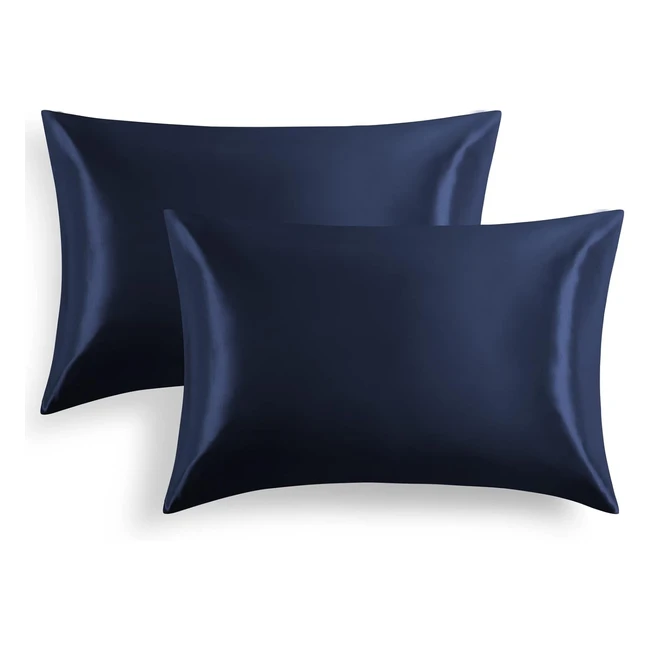 Funda Almohada Satén 50x75cm Paquete de 2 - Cuidado Pelo y Piel - Azul Marino