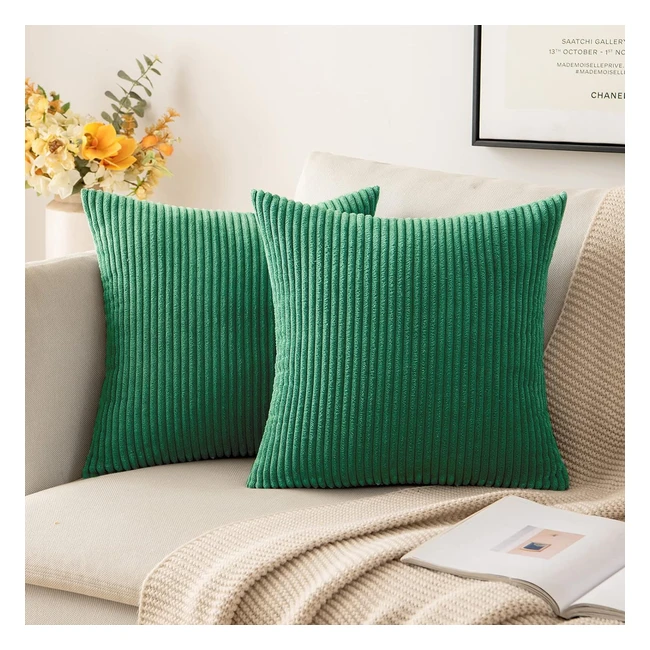 Miulee Striped Corduroy Throw Pillow Covers 16x16 Dark Green - Set of 2
