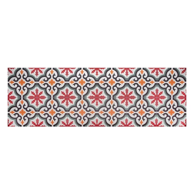 Tappeto Cucina Baroni Maioliche Rosse e Verdi 180x60 cm PVC Antiscivolo