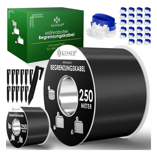 Kesser Begrenzungskabel 500m - 1600 Erdspieße - Set mit 24 Kabelverbindern - Kompatibel mit Gardenaboschworxeinhellhondarobomow