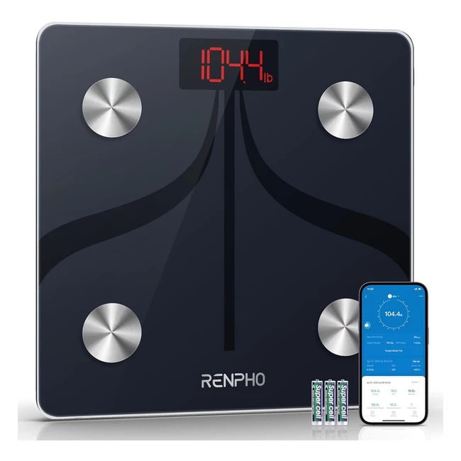 renpho Krperfettwaage Bluetooth Personenwaage, Smarte Digitale Waage fr Krperfett, BMI, Gewicht, Muskelmasse, Wasser - 300x300 mm - 3xAAA-Batterien