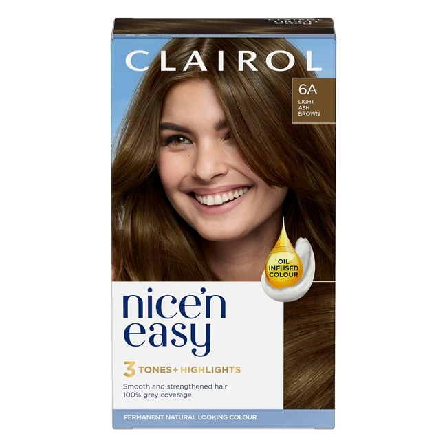 Clairol Nice'n Easy Crème 6A Light Ash Brown Hair Dye - Oil Infused, Permanent - Pack of 1