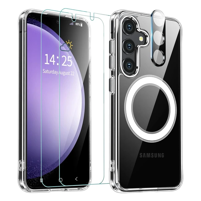 Antshare Magnetic Case for Samsung Galaxy S24 - Shockproof Clear Case with 2 Screen Protectors & Camera Protector - Non-Yellowing Anti-Scratch Protective Case