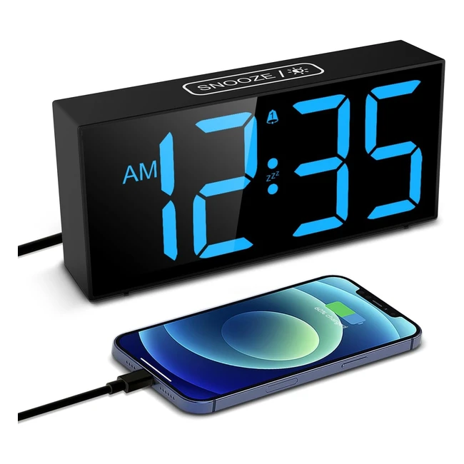 Loud Alarm Clocks for Heavy Sleepers - Digital Clock with 256 Blue LED Digits - 