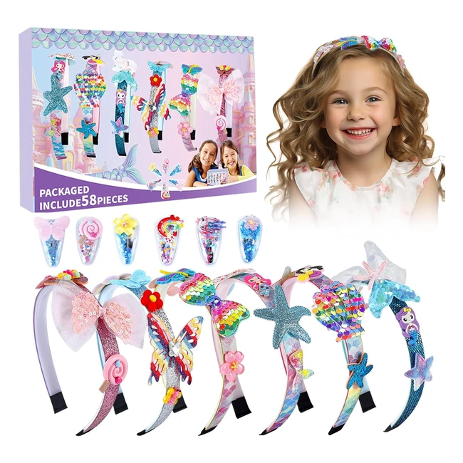 Lillimasy Girls Headbands Craft Kit - DIY Hair Bands for Kids - Mermaid & Butterfly - Age 6
