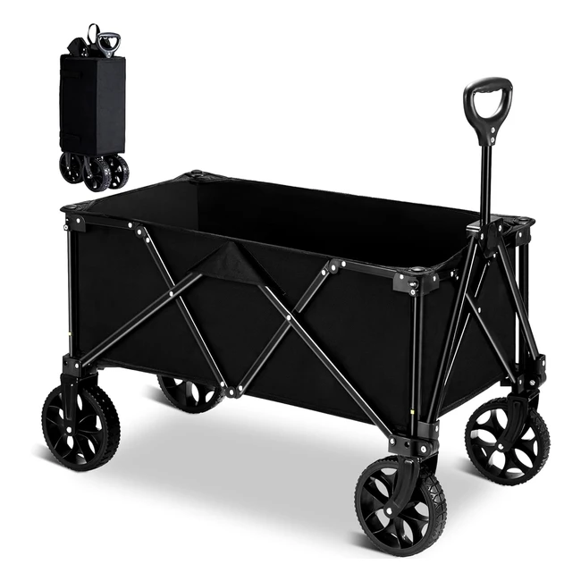 Collapsible Folding Trolley Cart 220lbs Capacity Heavy Duty Festival Trolley All Terrain Wheels Portable Utility Wagon Black