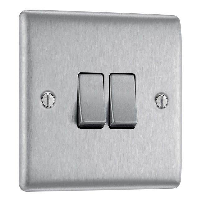 BG Electrical NBS4201 Double Light Switch Brushed Steel 2Way 10AX - Modern Elegance & Easy Installation