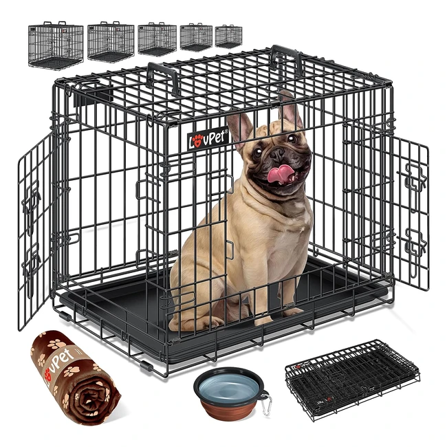 Lovpet Hundekäfig faltbarer Hundetransportkäfig inkl. Fleece-Decke Napf Hundekiste 2 Türen Autotransportbox Hundetransportbox mit Bodenschale 925 x 575 x 64 cm L Schwarz