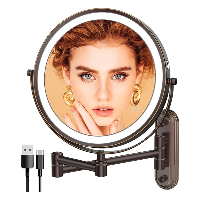 Specchio Trucco Illuminato Cromato 3 Luci Touch Screen LED 8 Pollici