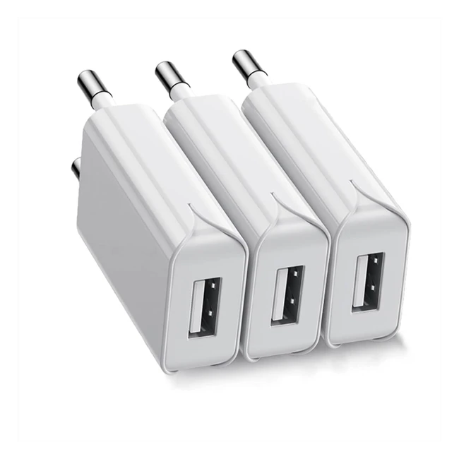 Cargador USB 5W 3 Pack 5V 1A Mini - Adaptador de Corriente Mvil para Enchufe U