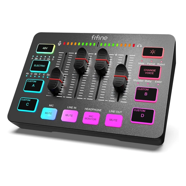 Fifine Gaming Audio Mixer Streaming RGB PC Mixer XLR Contrle Individuel Contr