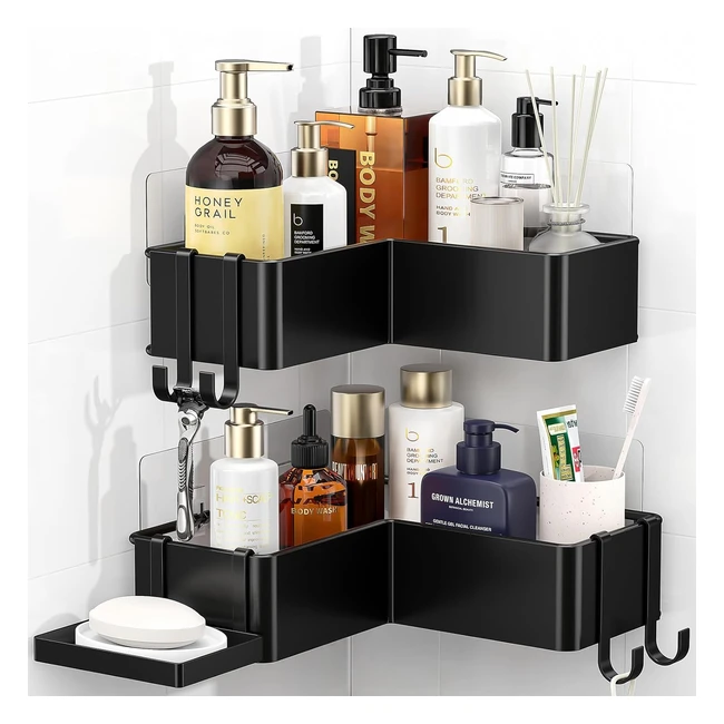 Mensola Doccia Cocolemon Senza Foratura in Acciaio con 4 Ganci e Portasapone - Antiruggine - 2 Pezzi