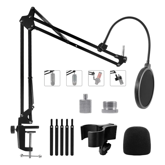 Soporte de micrófono ajustable para Blue Yeti HyperX Quadcast Yeti Nano Snowball Elgato Wave y más - Brazo de micrófono con filtro pop y clip
