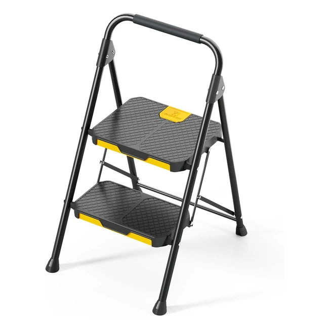 Kingrack 2 Step Ladder Sturdy Steel with Safelock Design Handrail Antislip Wide Pedals - 800lbs Load Testing