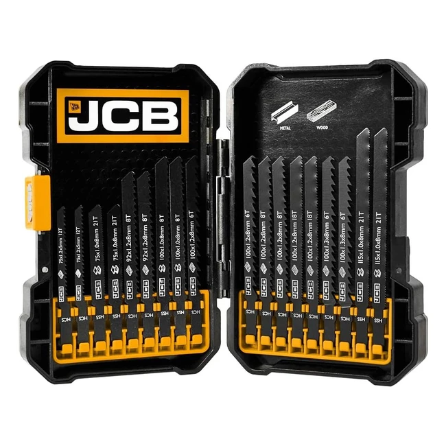 JCB 18PC Jigsaw Blade Kit - Universal Fit TShank - Versatile Blades for Wood Me