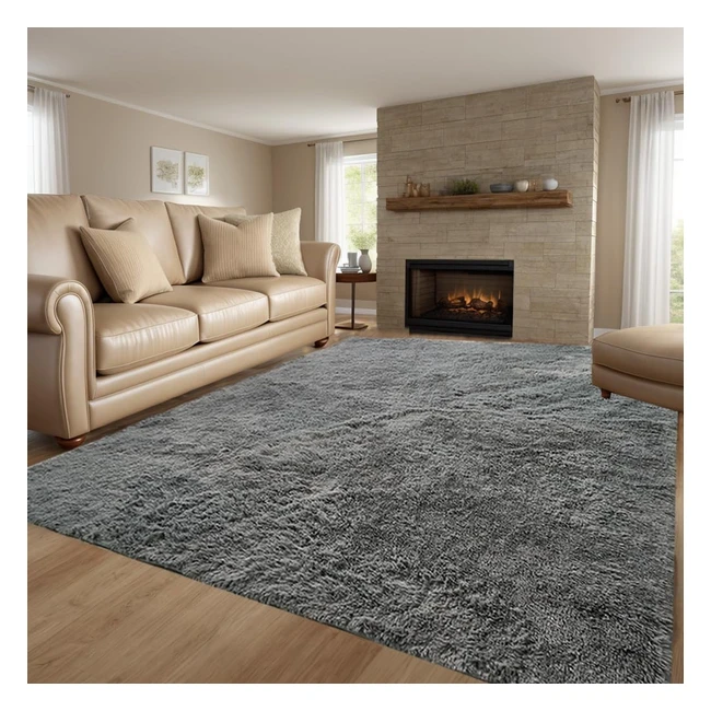 Tapis Salon Chambre Doux Moelleux Antidrapant Lavable Gris Fonc 180x270cm