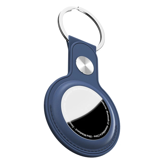 KeyBudz Airtag Leder Schlüsselanhänger Apple Airtags Anhänger Schutzhülle mit Schlüsselring Blau