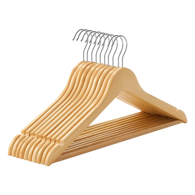 Songmics Wooden Hangers Set of 10 - Antislip Trousers Bar - CRW00110