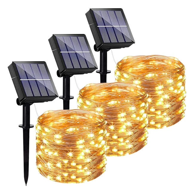 Lezonic Solar String Lights Outdoor 3 Pack 12m40ft 120LED 8 Modes Waterproof Warm White