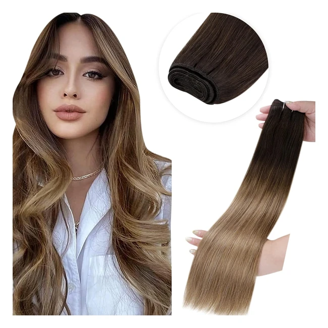 Laavoo 50cm Cheveux Humain Tissage Ombre Marron Fonc Brun Moyen Blonde Cendre Do